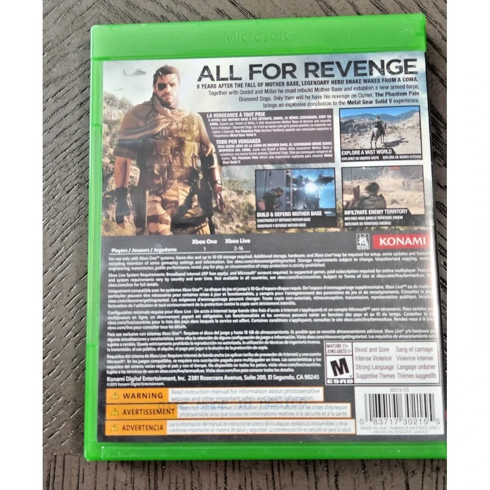 Xbox One Metal Gear‎ Solid V The Phantom Pain Konami Action Game Disc